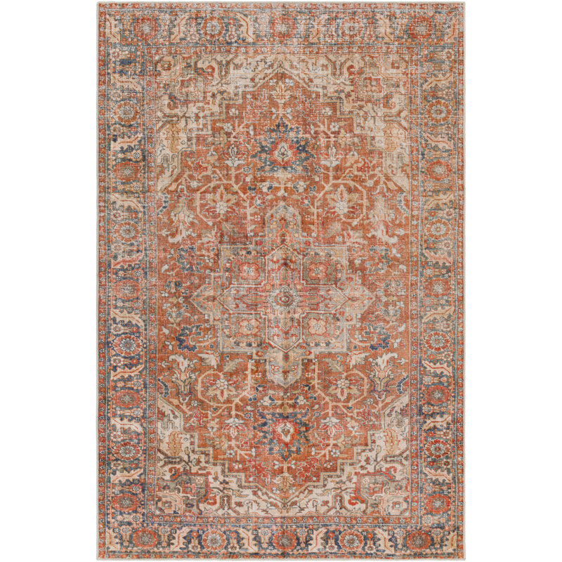 Mags Machine Washable Oriental Brick Red/Orange Area Rug, Rectangle 7'6" x 9'6"