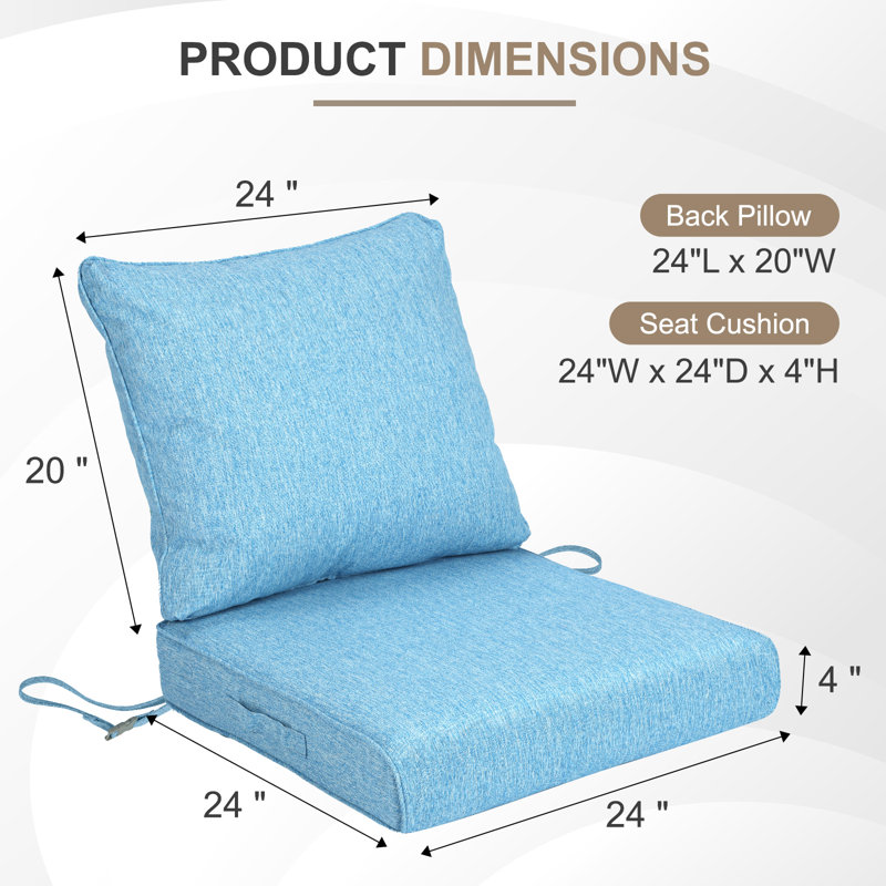 Outdoor Water-resistant Deep Seat Cushion Set, 24" W x 24" D, Lake Blue