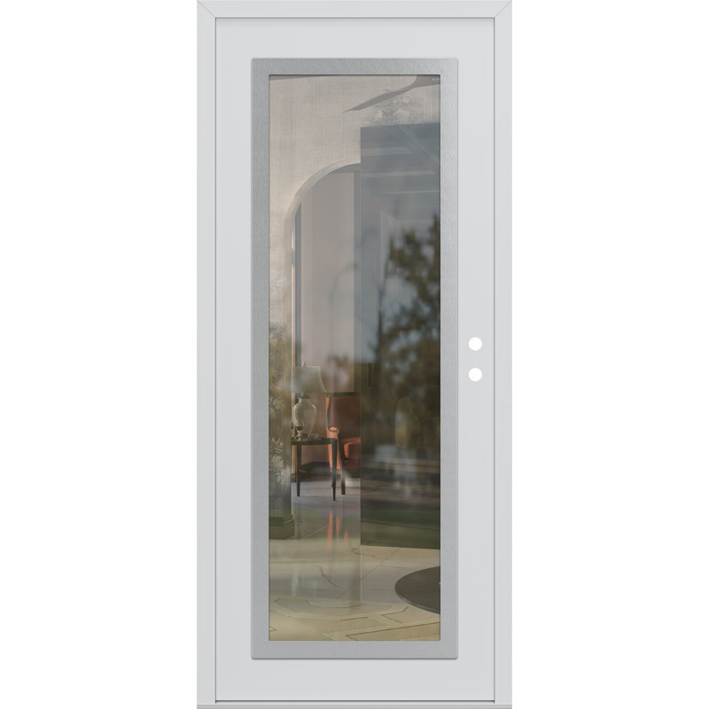 Porte d'entrée pré-suspendue Panel1 panneau en acier argenté, Gauche, Clair