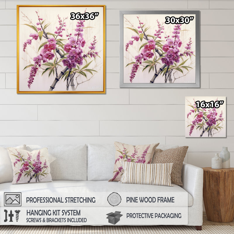 «Bamboo And Plum Blossoms I», art mural sur toile de bambou_106656, H 30 po x l 30 po, Cadre photo argenté