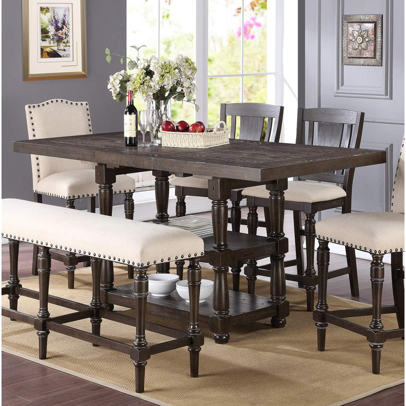 Jabree Bun Feet Dining Set, Espresso 