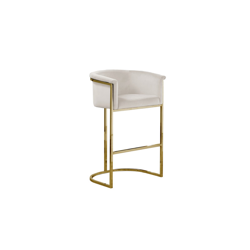 Tabouret de comptoir 24 po Maheer en velours et base chromée (chaise simple), Crème, Or