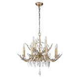Silver And Distressed Gold 12 Light Chandelier With Flower Inspired Crystals