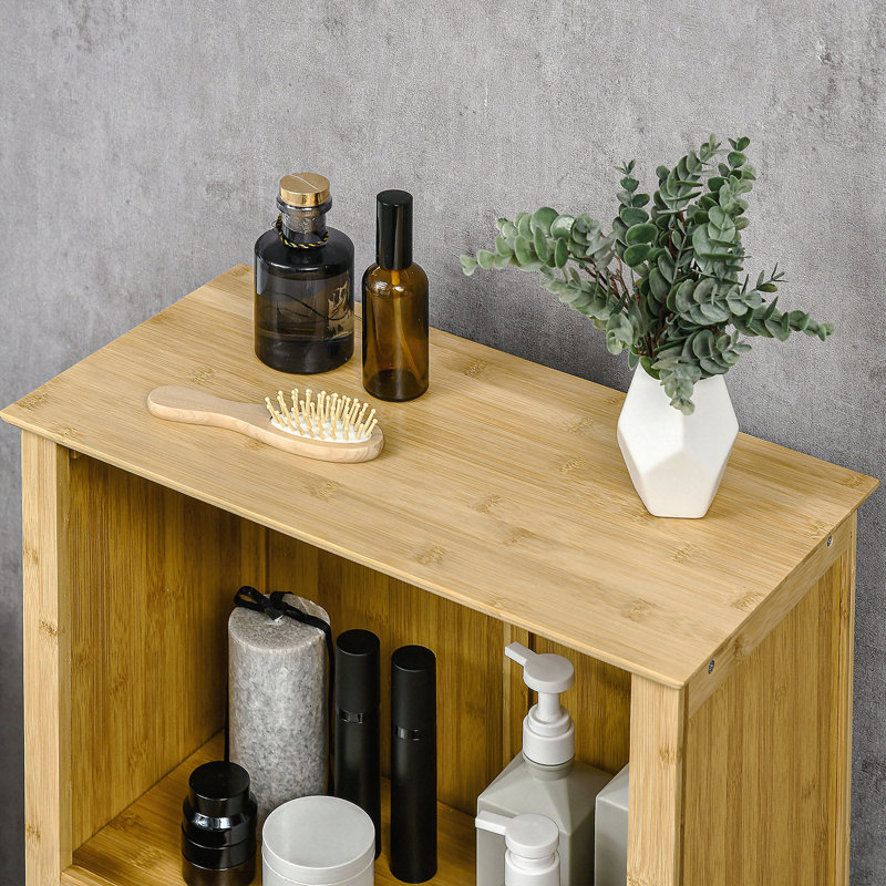 Armoire de plancher en bambou, armoire de salle de bain, tour de rangement avec plusieurs tablettes et portes