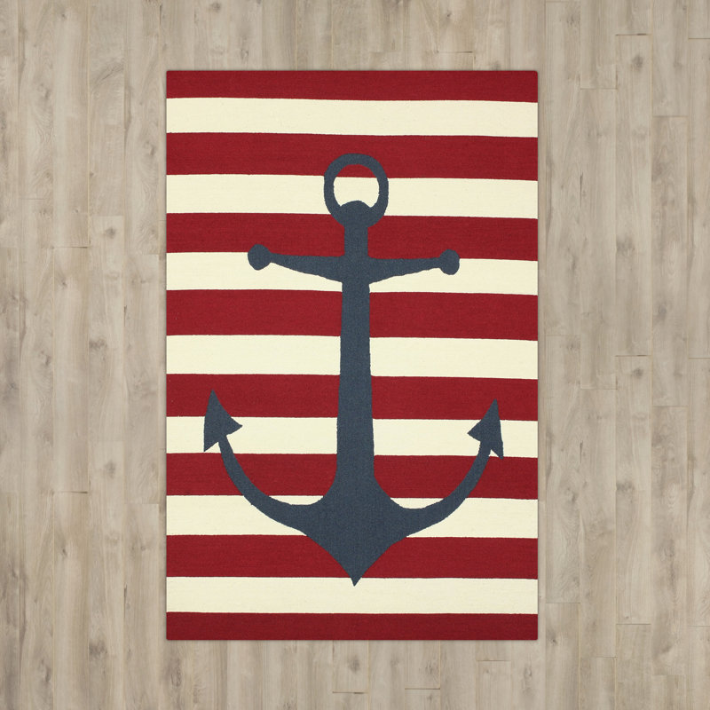 Tapis rouge à rayures Newport News, 5 pi x 8 pi