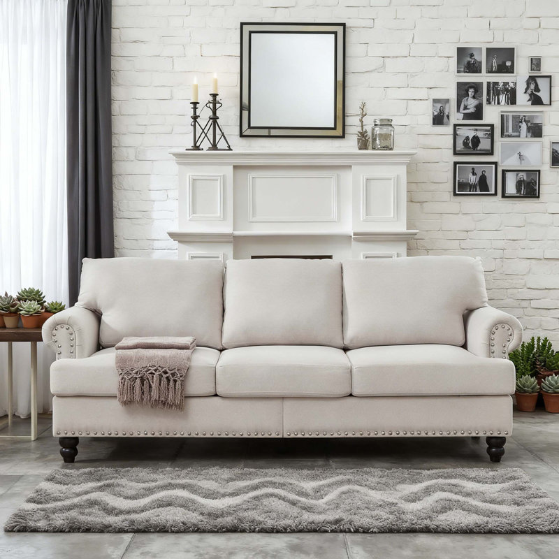 Canapé en tissu d'ameublement de 83 po, Beige