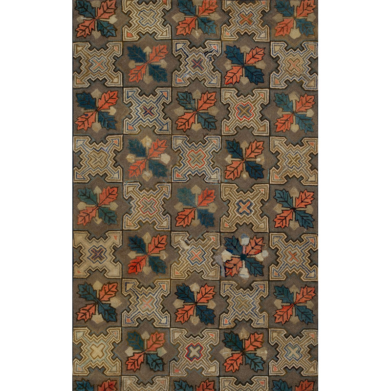 Small Late 19th Century Antique American Folk Art Hooked Area Rug