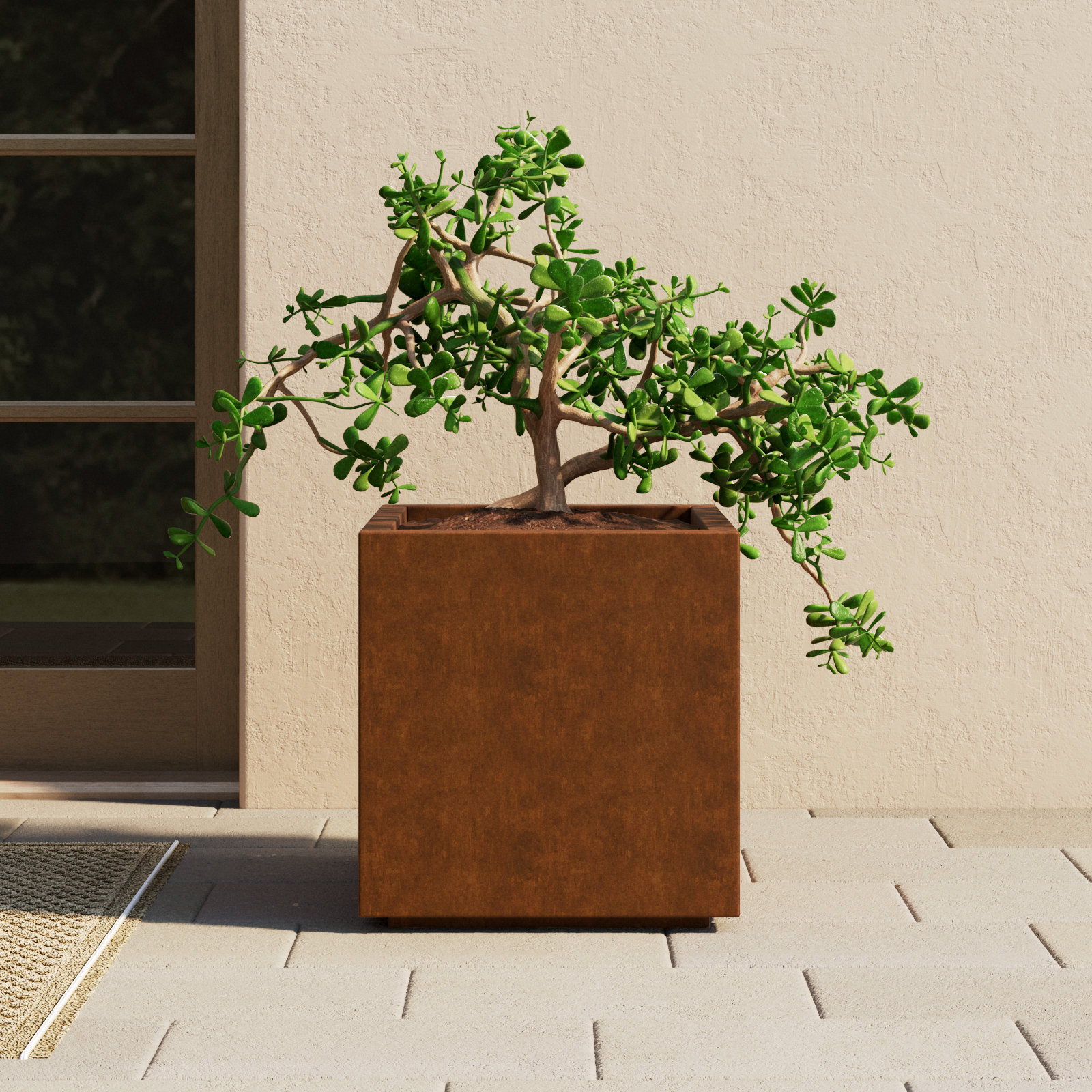 Corten Steel Series Cube Planter Box, 22" H x 21" W x 21" D