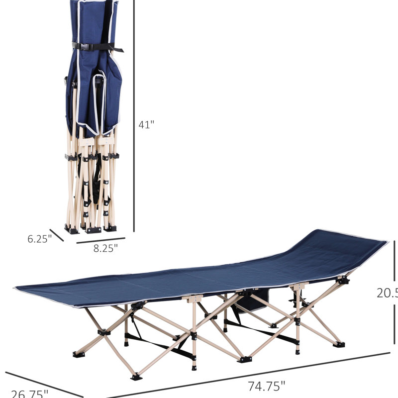 Lit pliant pour adultes - capacité de charge de 330 lb, bleu. Lit de voyage portatif, voyage, camp et vacances. Unité de camping pour adultes pliable avec compartiment latéral. Eau