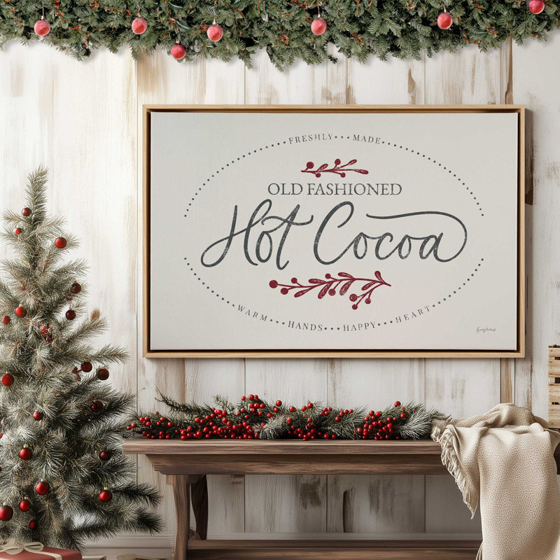 Hot Cocoa Sign Print on Canvas in a Satin, Black Framed, 32.75" H x 48.75" W x 1.75" D