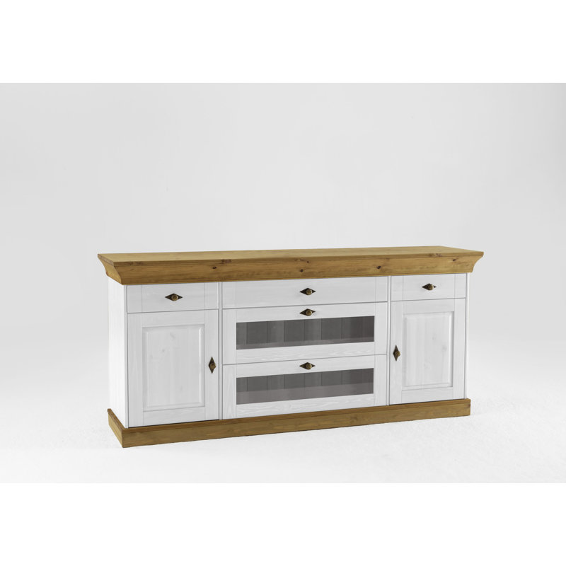 Kelly 185.4cm Sideboard, White/Leach-coloured, 84.7cm H x 185.4cm W x 44.9cm D