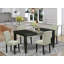 Cet ensemble de salle à manger 5 pièces comprend une table de salle à manger rectangulaire avec feuille papillon et 4 chaises Parson rembourrées en lin Shitake, noir-1101209488-1101209489-1167704706