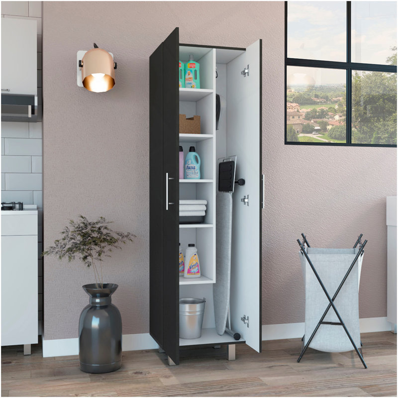 Nala Cleaning Cabinet, Double Door, Four Legs, Five Shelves -Black, Black