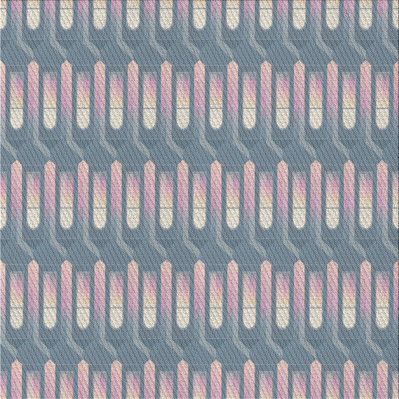 Tapis bleu/rose à motifs, Carré 5 pi