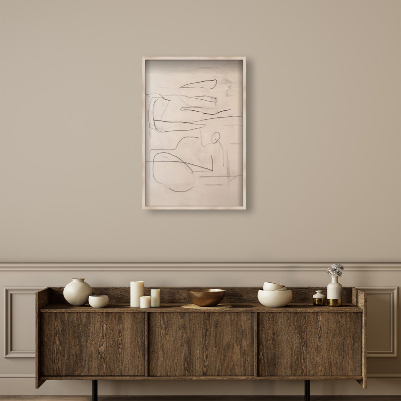 Oliver Gal Frenzied Strokes II Abstract - Luxury Shadowbox Framed Wall Art, 56" H x 38" W, Cream