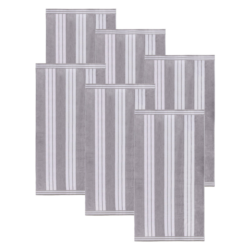 Chira Oversized Stripe Cabana 100% Cotton Beach Towel, Light Gray, Beach Towel - 6 Pack
