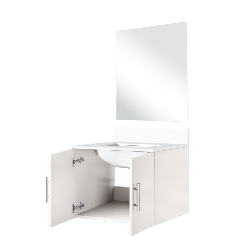 Meuble-lavabo 24 po x 22 po avec comptoir en quartz et miroir simple blanc brillant et comptoir inclus - 24 po x 22 po
