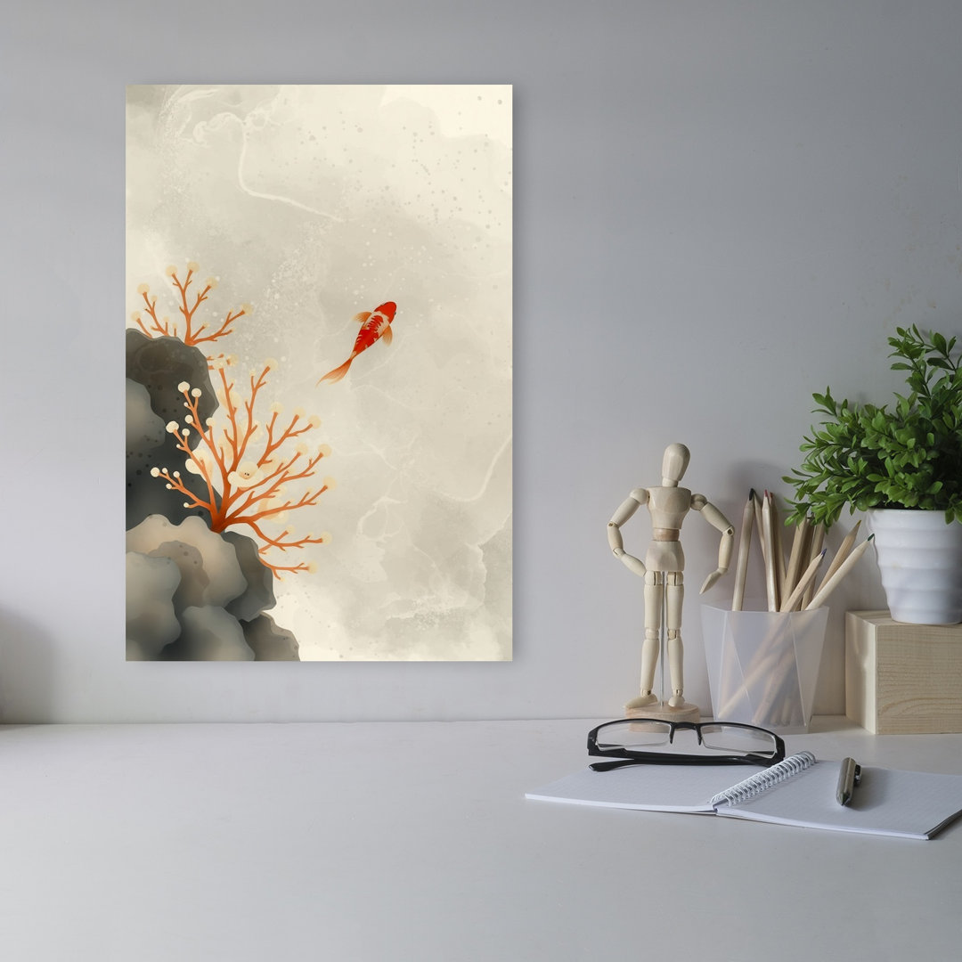Serene Koi And Coral Elegant Peaceful Serene Fish Nature Wall Art Print