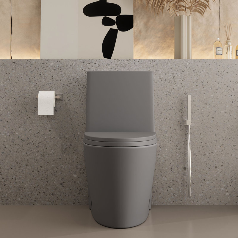 One-Piece 0.8/1.28 GPF Dual Flush Elongated Toilet In Seat Included, Light Gray