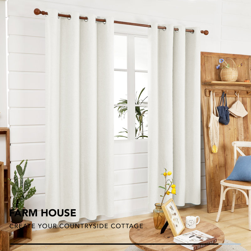 Lythrodontas Faux Linen Total Blackout Curtain Panels, 52" W x 84" H, Cream White