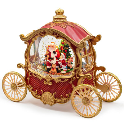 Santa & Christmas Tree Christmas Carriage Snow Globe - 8 Songs, Timer | USB/Battery Powered Glittering Table Centerpiece Decor & Gift