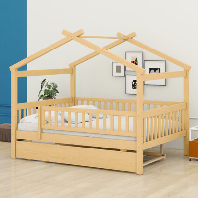 Wooden House Bed With Trundle