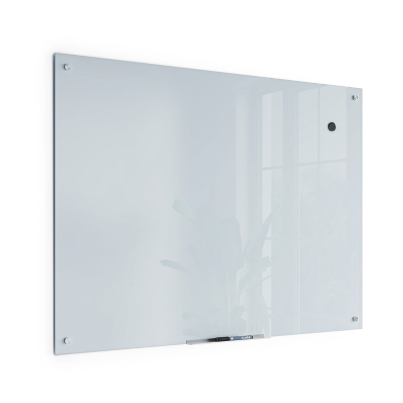White Frosted Frameless Magnetic Glass Dry Erase Board 47" x 35"