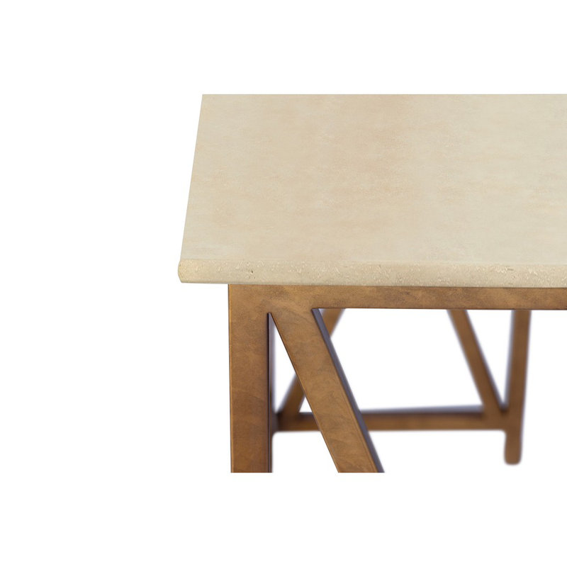 Medallion 60'' Console Table, Royal Gold, Lite Travertine, 34"H x 45"W x 15"D