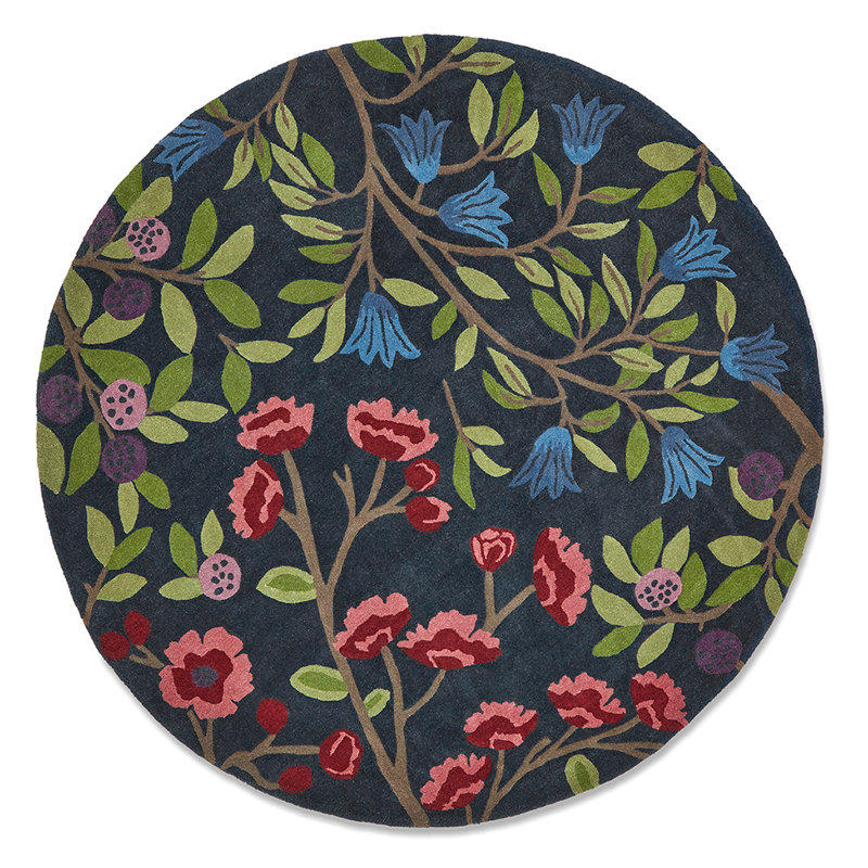 Hand Tufted Wool Floral Area Rug, Round 4'11"
