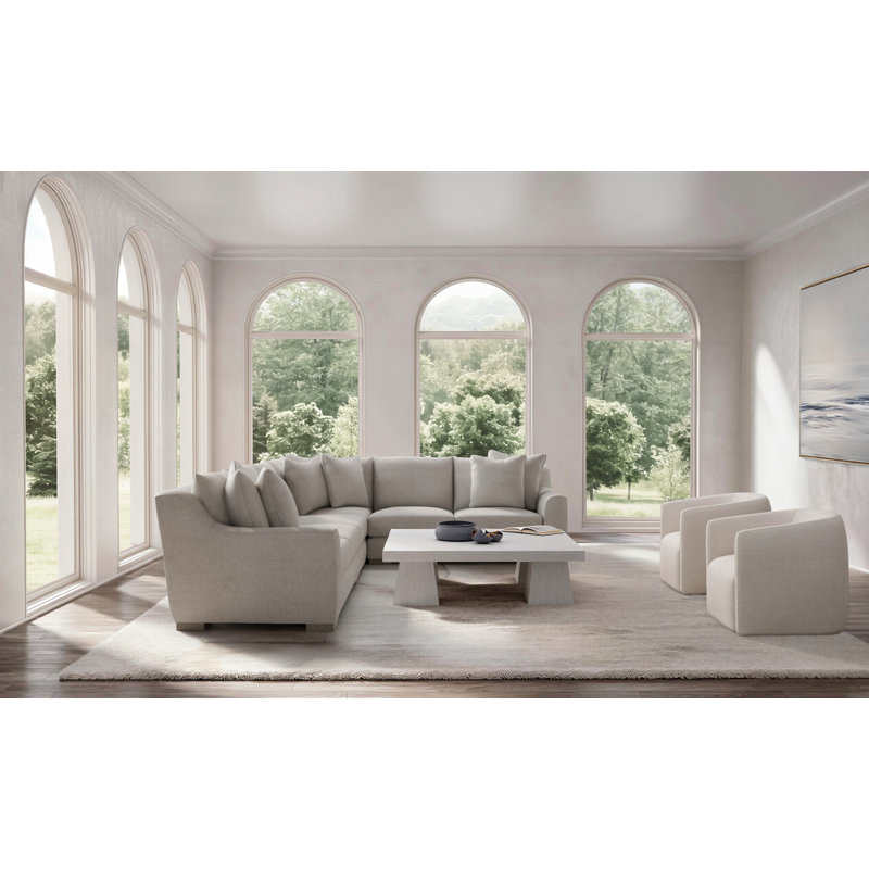 Gabi 5-Piece Fabric Sectional, Light Gray Polyester, 35" H x  140" W x 110" D, Right Hand Facing