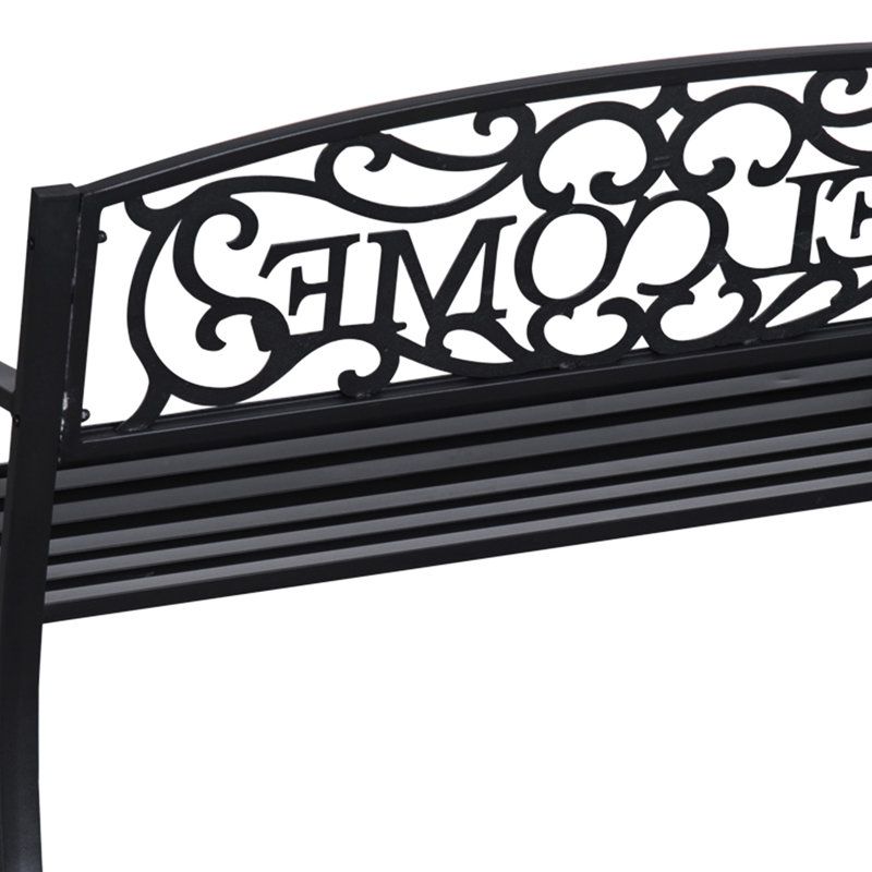 50" Outdoor Metal Bench, Black With Slatted Seat For Garden, , Porch, Yard, Entryway, Coating Bench In Black, Garden Patio Back Fire-