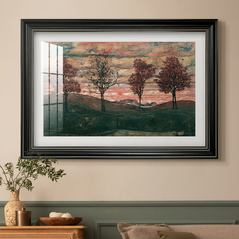 Quatre arbres (Vier Bäume), 1917 - Egon Schiele - Estampe encadrée sur mesure, 16 po x 22 po, Perle noire mate
