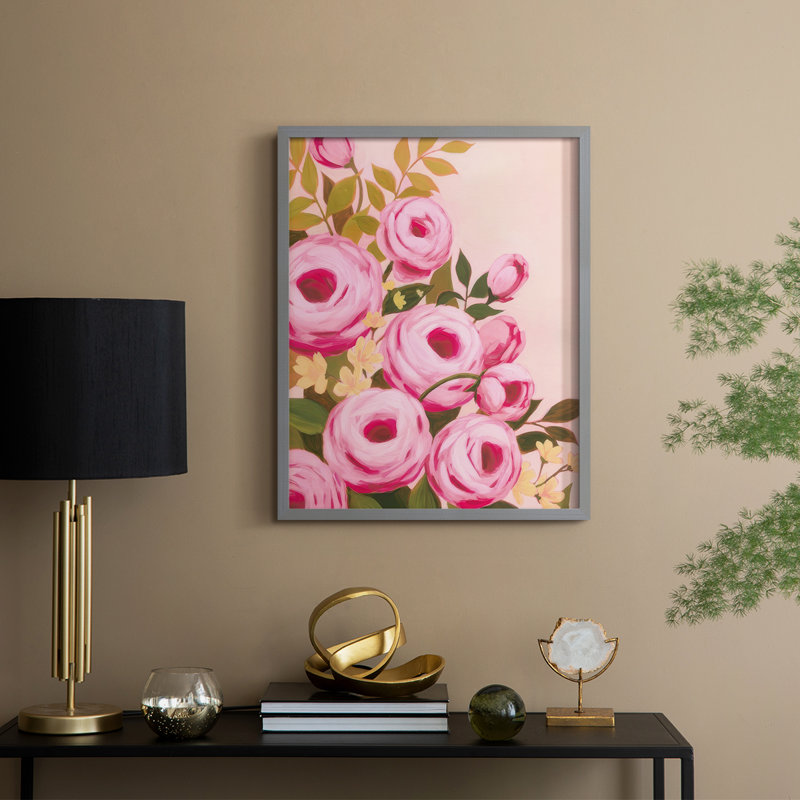 «Vibrant Roses I», reproduction encadrée - bois massif, Gris, H 15 po x l 12 po