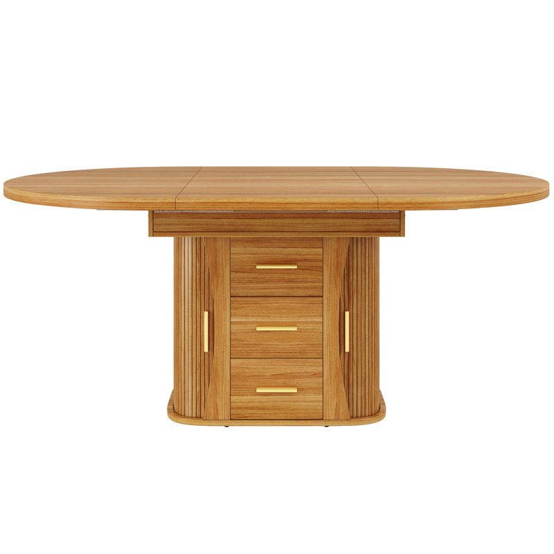 Extendable Oval Dining Table, Natural Wood