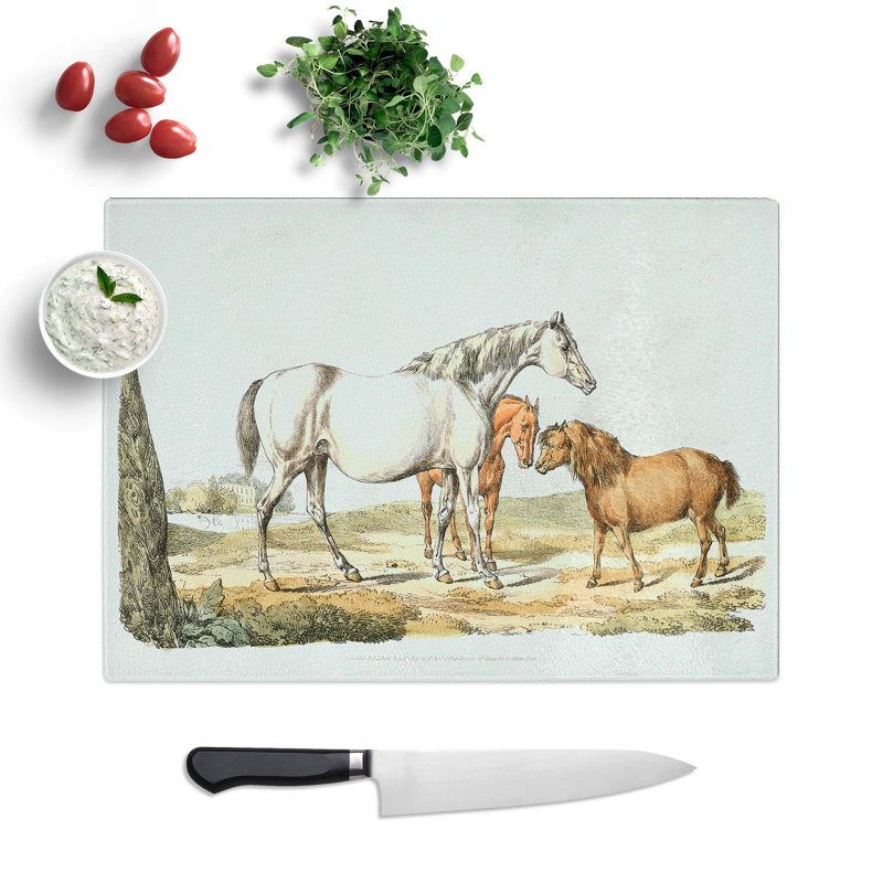 Tempered Glass Two Horses and a Pony by Henry Alken Chopping Board, 28.5 cm W x 20 cm L