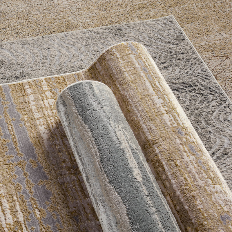 Tapis abstrait Richview doré / crème, Rectangle 5 pi x 7 pi 6 po