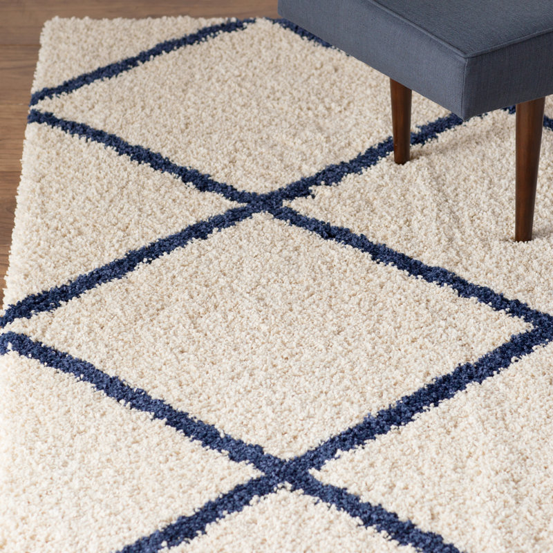 Tapis ivoire / bleu Finkle, Rectangle 8 pi 2 po x 10 pi