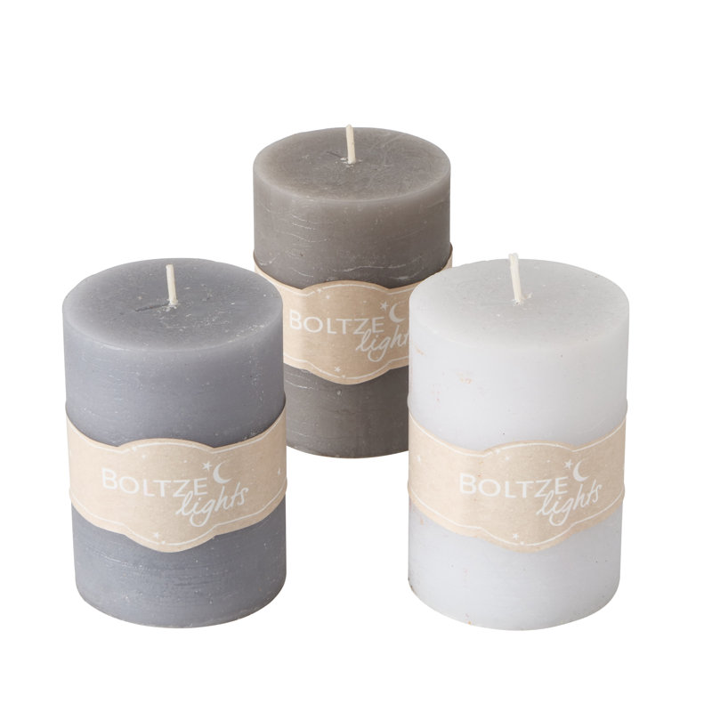 Unscented Pillar Candle, Gray/White