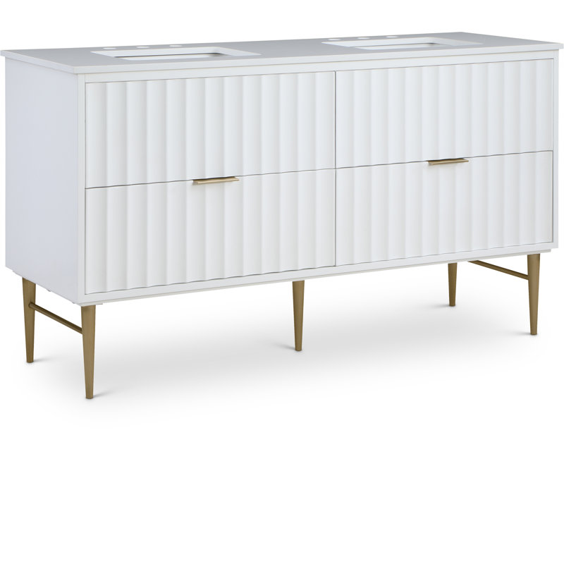 Mihai 60" Engineered Stone Top And Solid Wood Base Bathroom Vanity, Gold