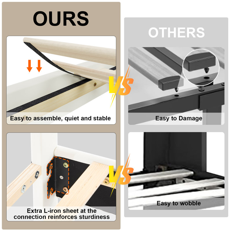 Diamond Button Design Bed Frame with Height-Adjustable Headboard, Charging Station, RGB LED Lights, Easy to Assemble, White