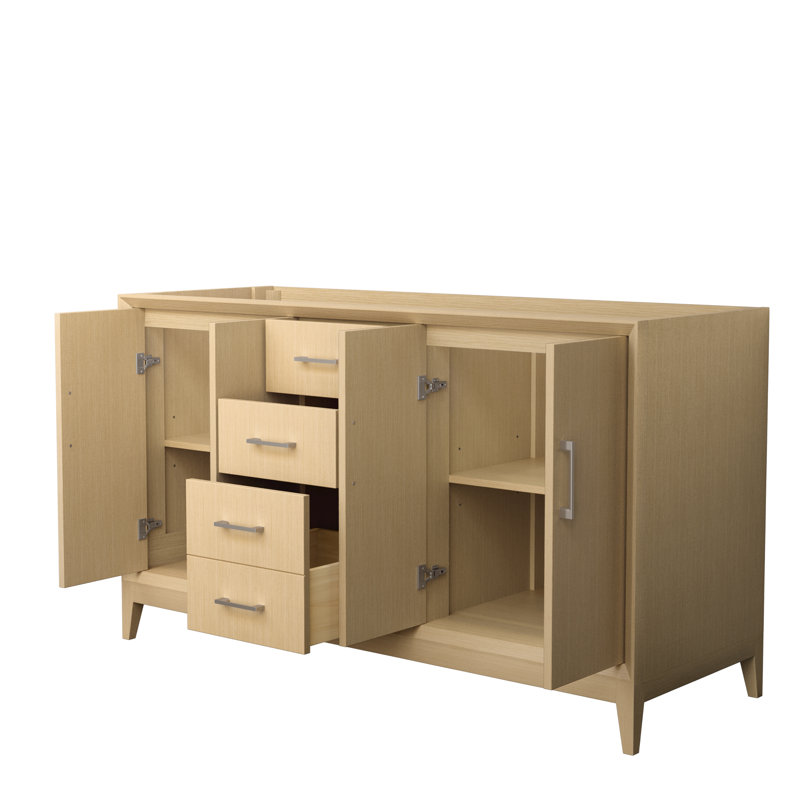 Janna 60" Freestanding Double Bathroom Vanity with Quartz Top, Brushed Nickel, White Quartz