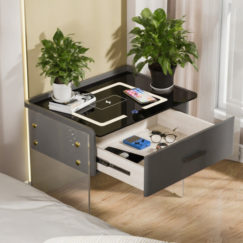 Smart Nightstand With Wireless Charging, Bluetooth Speaker & Led Light