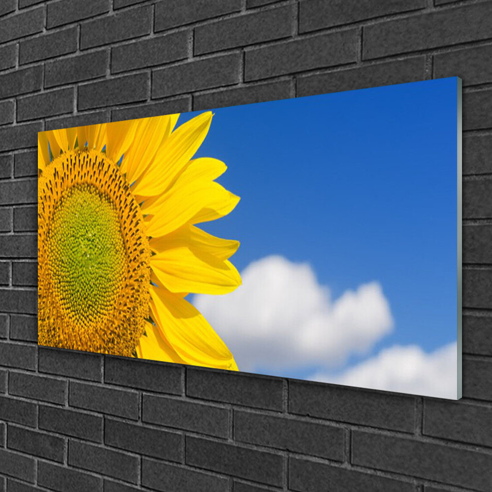 Glasbild Blumen-Sonnenblumen-Wolken