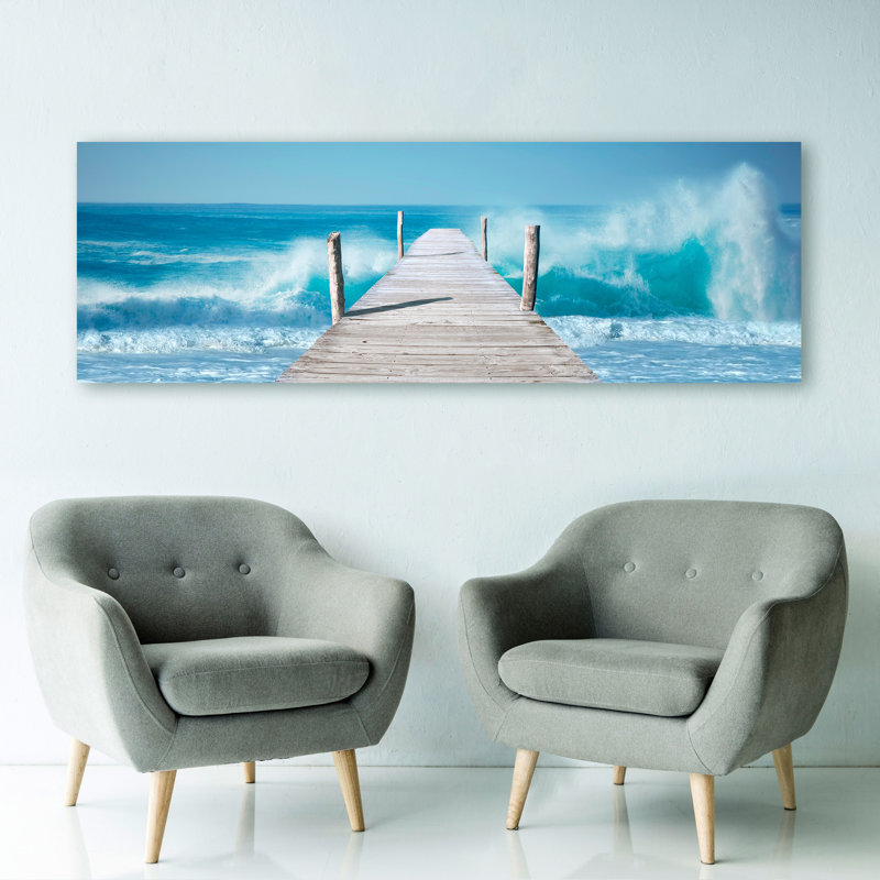 Ocean Waves On A Jetty by Pangea Images - Print, 35cm H x 100cm W x 4cm D