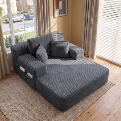 Convertible Chaise Lounge Sofa Bed with Storage Pocket and Pillows, 54'' Wide