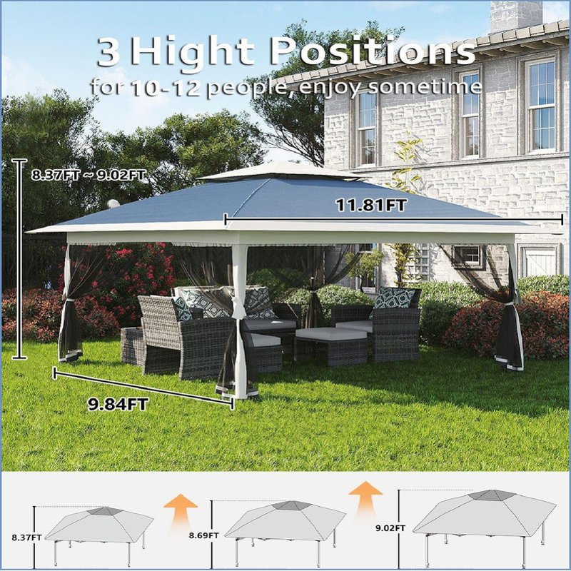 Canopy Tent 12x12Ft Outdoor Canopy Tent with Mosquito Netting, Double Roof Instant Patio Shelter Pop-Up Party Pavilion for Outside Garden, Backyard, Lawn