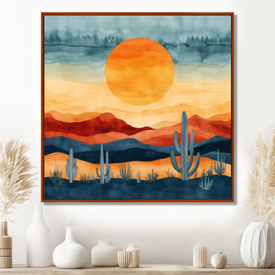 Sunset Line Canvas, Retro Sunset Over Desert Lines, Retro Desert Wall Art