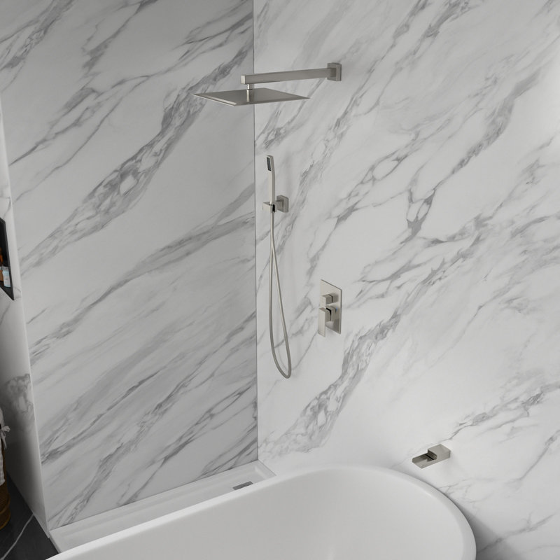 Système de douche mural 10 pouces avec ensemble de douche à pluie et pomme de douche, Nickel brossé