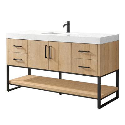 Cataleya Single Sink Bath Vanity in Weathered  with White Grain Composite Stone Top