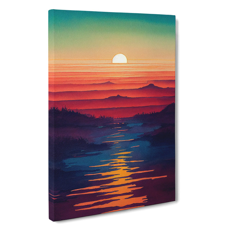 Sunset over Mountains - Wall Art, Wrapped Canvas, 50cm H x 35cm W x 3cm D, No Matte